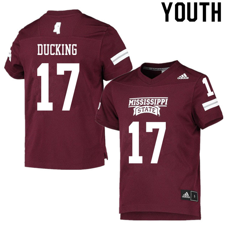 Youth #17 Caleb Ducking Mississippi State Bulldogs College Football Jerseys Sale-Maroon - Click Image to Close